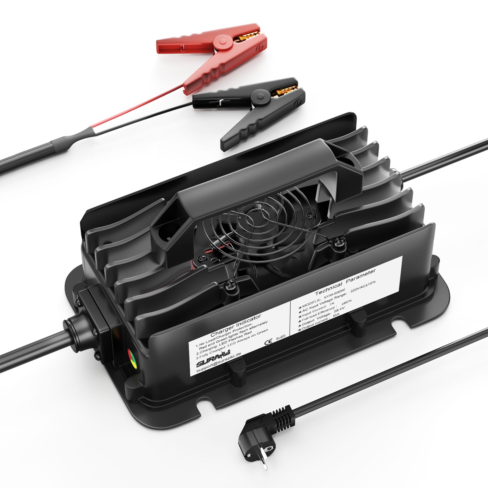 Suraziki 51,2 V (48 V 16S) LiFePO4-Batterieladegerät, 58,4 V, 10 A, wasserdichtes Lithium-Ladegerät, 0 V BMS-Aktivierung, automatische Abschaltung