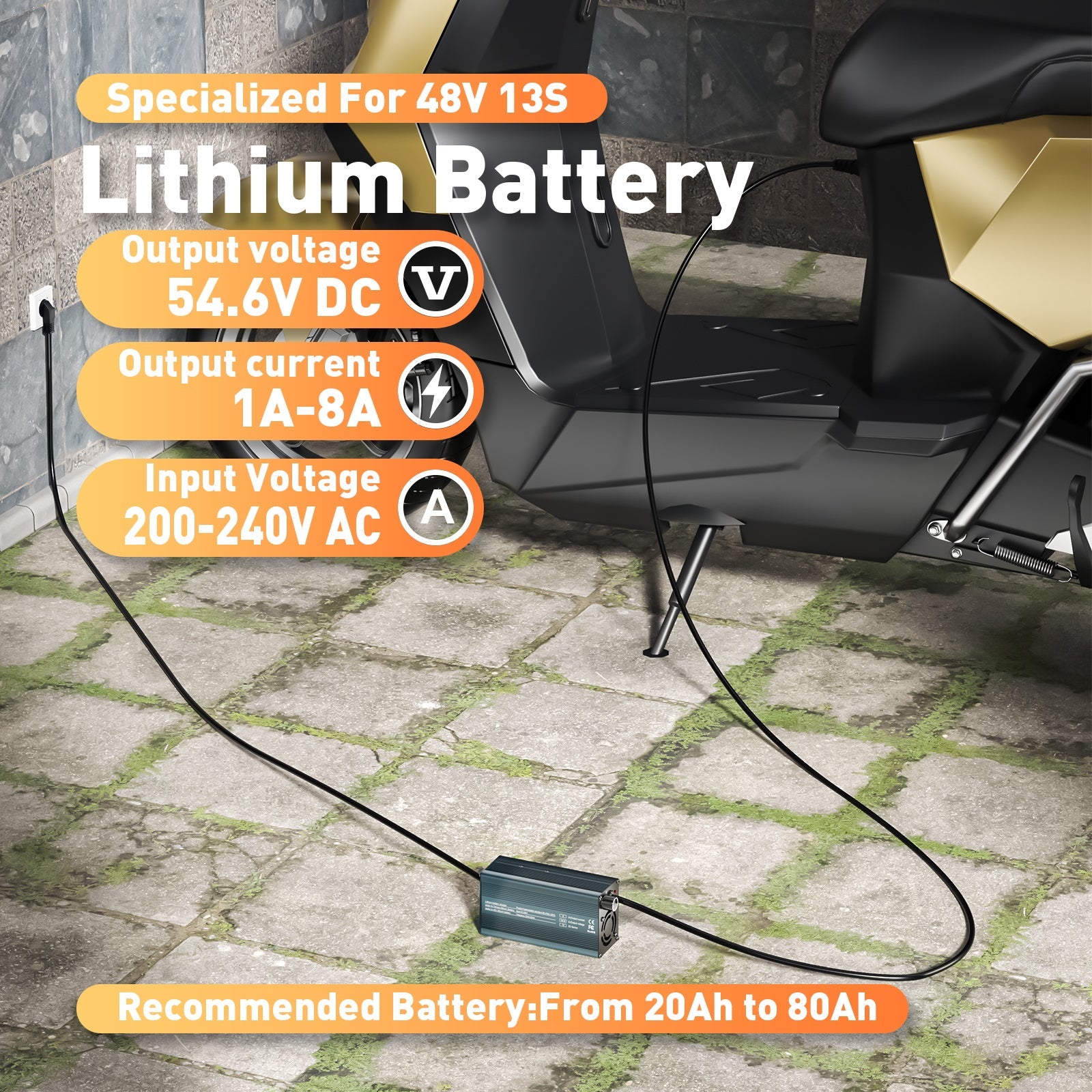 Suraziki 54,6 V 1-8 A stromverstellbares Lithium-Batterieladegerät für 13S 48 V Li-Ionen-/ternäre Lithium-/Polymer-Batterie, LCD-Display, Kühllüfter, Aluminiumgehäuse