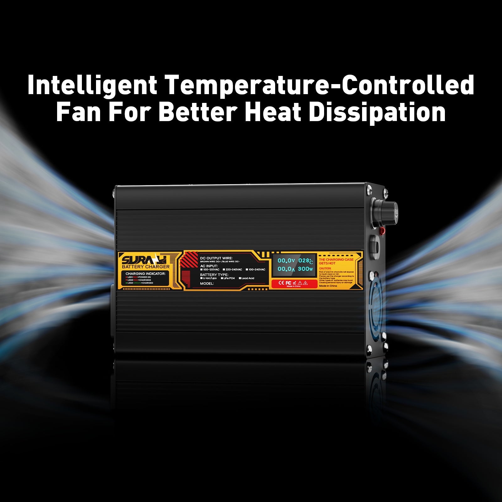 Caricabatterie Suraziki Lithium 79,8 V 3 A per batterie ai polimeri di ioni di litio da 70,3 V, display a LED, protezione completa, scocca in lega di alluminio