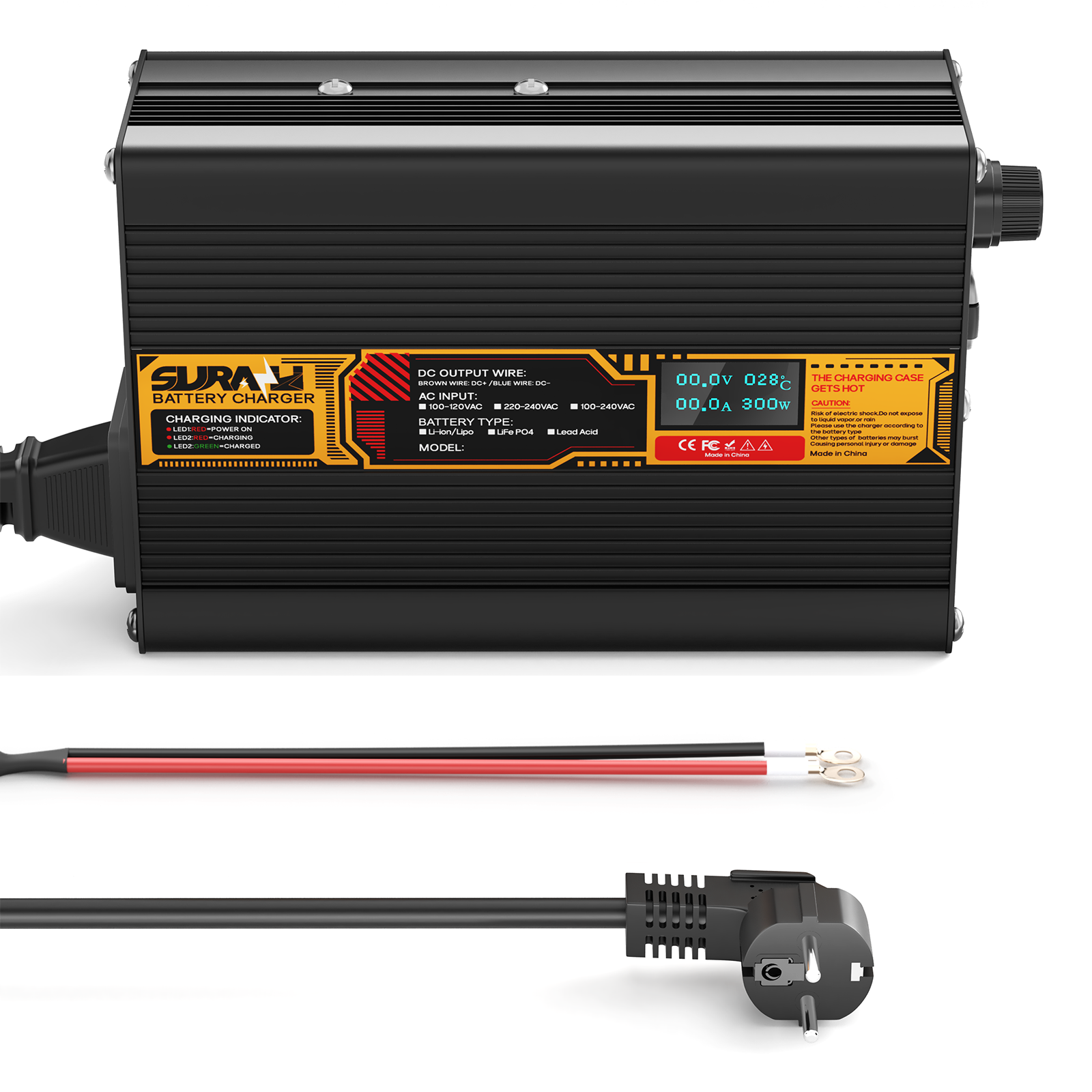 Caricabatterie Suraziki Lithium 79,8 V 3 A per batterie ai polimeri di ioni di litio da 70,3 V, display a LED, protezione completa, scocca in lega di alluminio