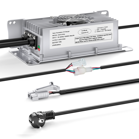 Caricabatterie per batterie al litio Lifepo4 Suraziki 24V 30A, tensione di carica 29,2V per 24V (25,6V) 8S Batteria impermeabile, attivazione BMS 0V, con cavo di bloccaggio per veicoli elettrici, bici elettriche e golf cart