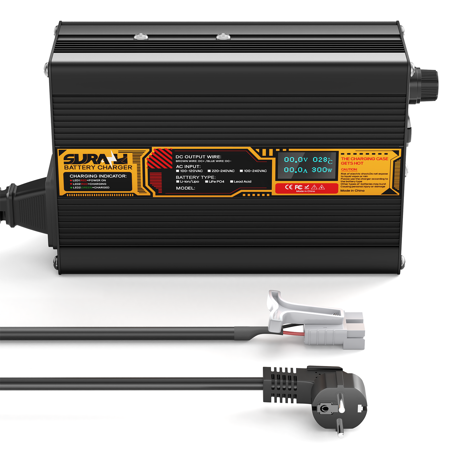 Caricabatterie Suraziki Lithium 84V 3,5A per batterie ai polimeri di ioni di litio da 74V e 72V, display a LED, protezione completa, scocca in lega di alluminio