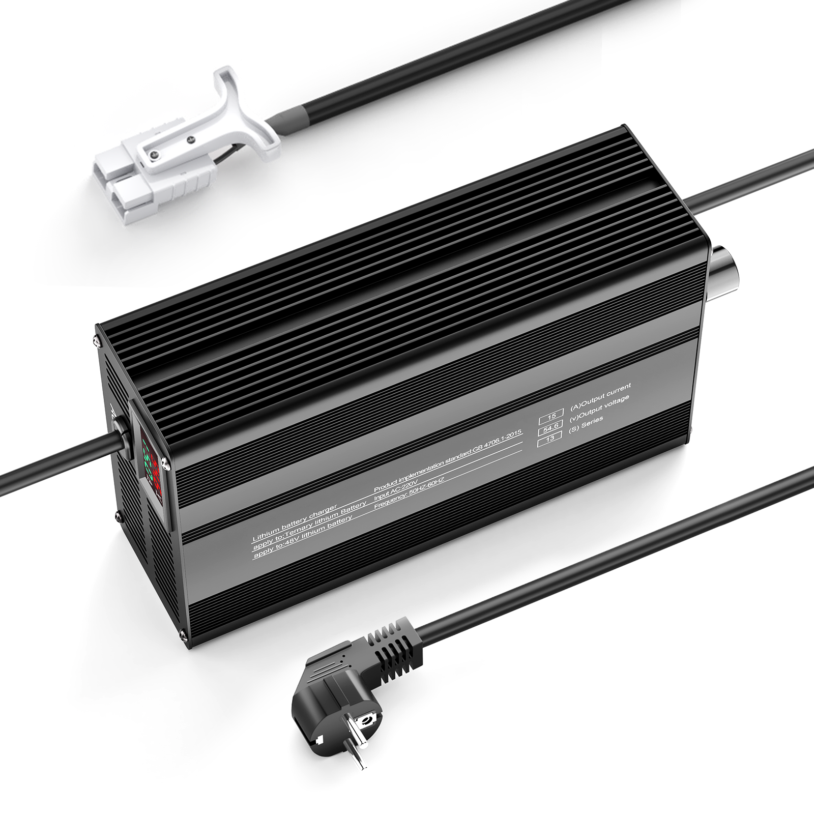 Suraziki 54,6 V 1-15 A Strom einstellbares Lithium-Batterieladegerät für 13S 48,1 V Li-Ionen-/ternäre Lithium-/Polymer-Batterien, E-Bike-Scooter-Batterieladegerät