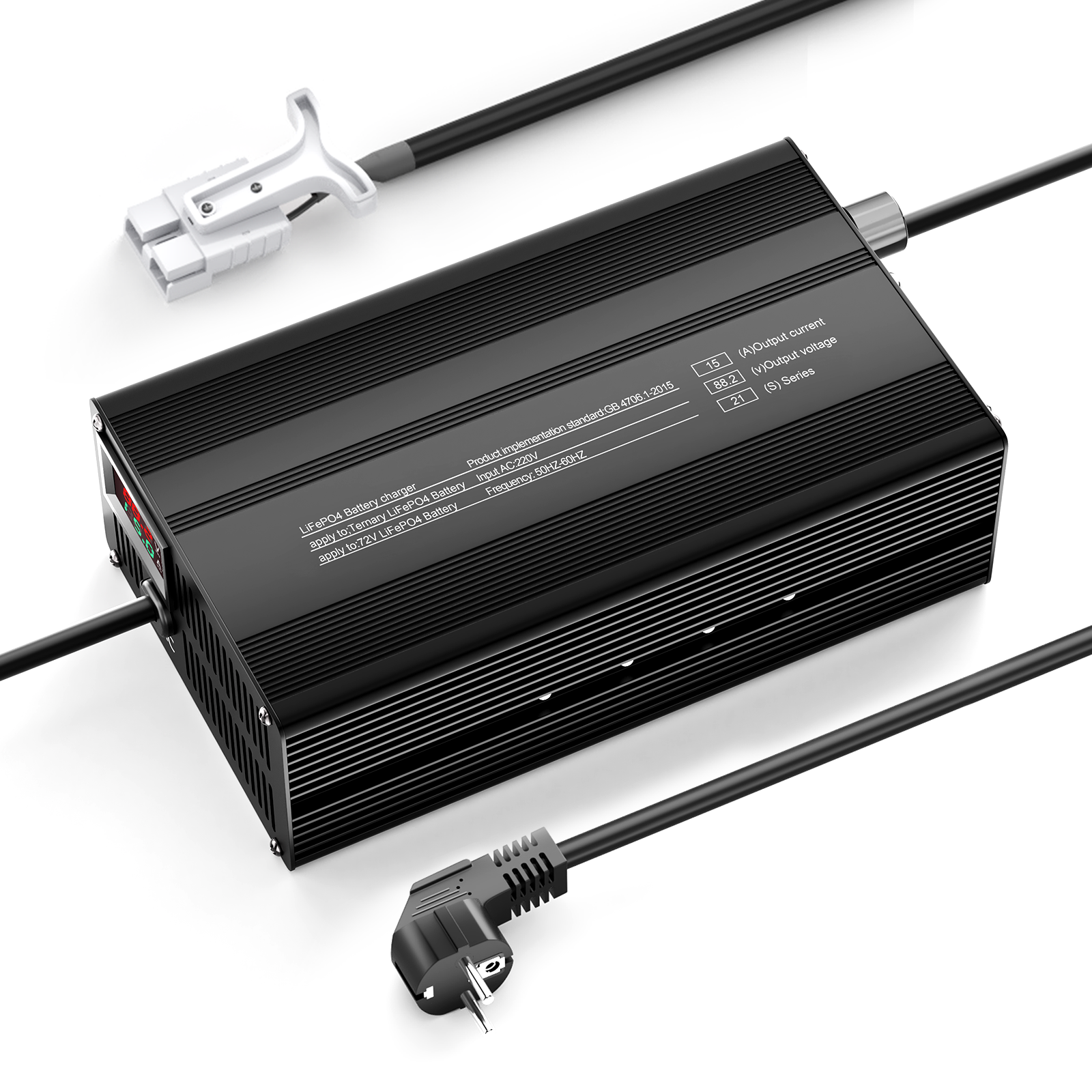 Caricabatterie per batterie al litio Suraziki 88,2 V 1-15 A con corrente regolabile per 21S Batterie agli ioni di litio/polimero ternario da 77,7 V, caricabatteria per scooter elettrico