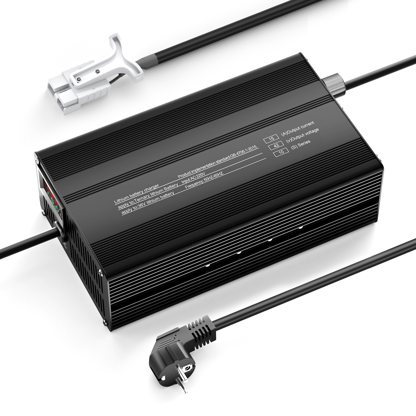 Suraziki 42V 1-15A Stromverstellbares Lithium-Batterieladegerät für 10S 37 V Li-Ionen-/ternäre Lithium-/Polymer-Batterien, E-Bike-Scooter-Batterieladegerät