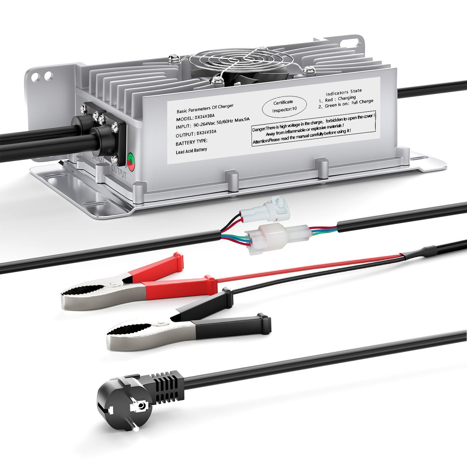 Suraziki 24 V 30 A Blei-Säure-Batterieladegerät, IP65 wasserdicht, mit Verriegelungskabel für Palettenwagen/Bodenschrubber/Golfwagen/Gabelstapler