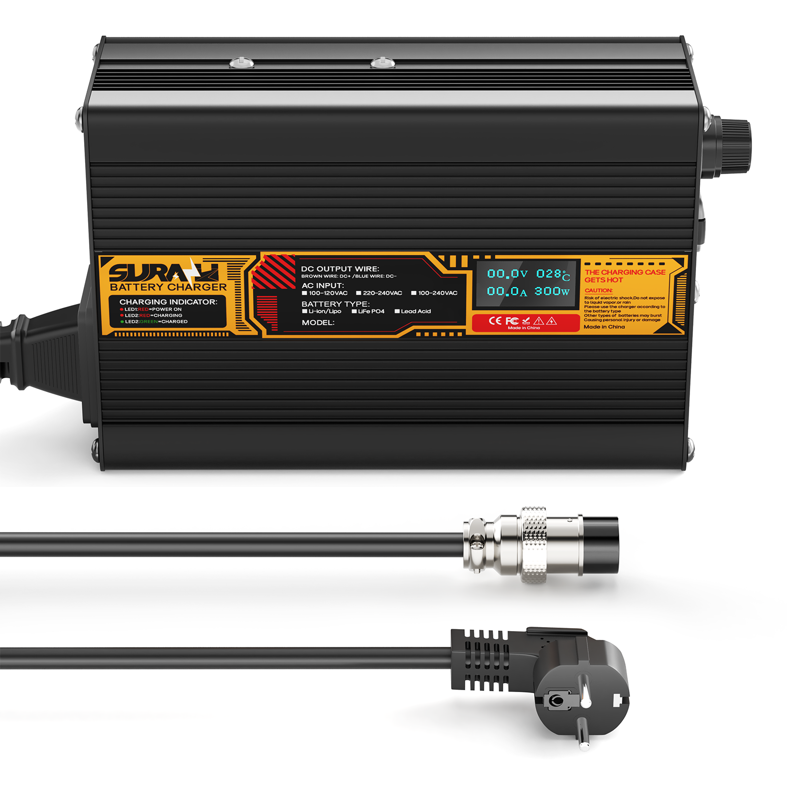 Suraziki LiFePO4 73 V 3 A Batterieladegerät für 60 V/64 V Lithium-Eisenphosphat-Batterien, LED-Anzeige, vollständiger Schutz