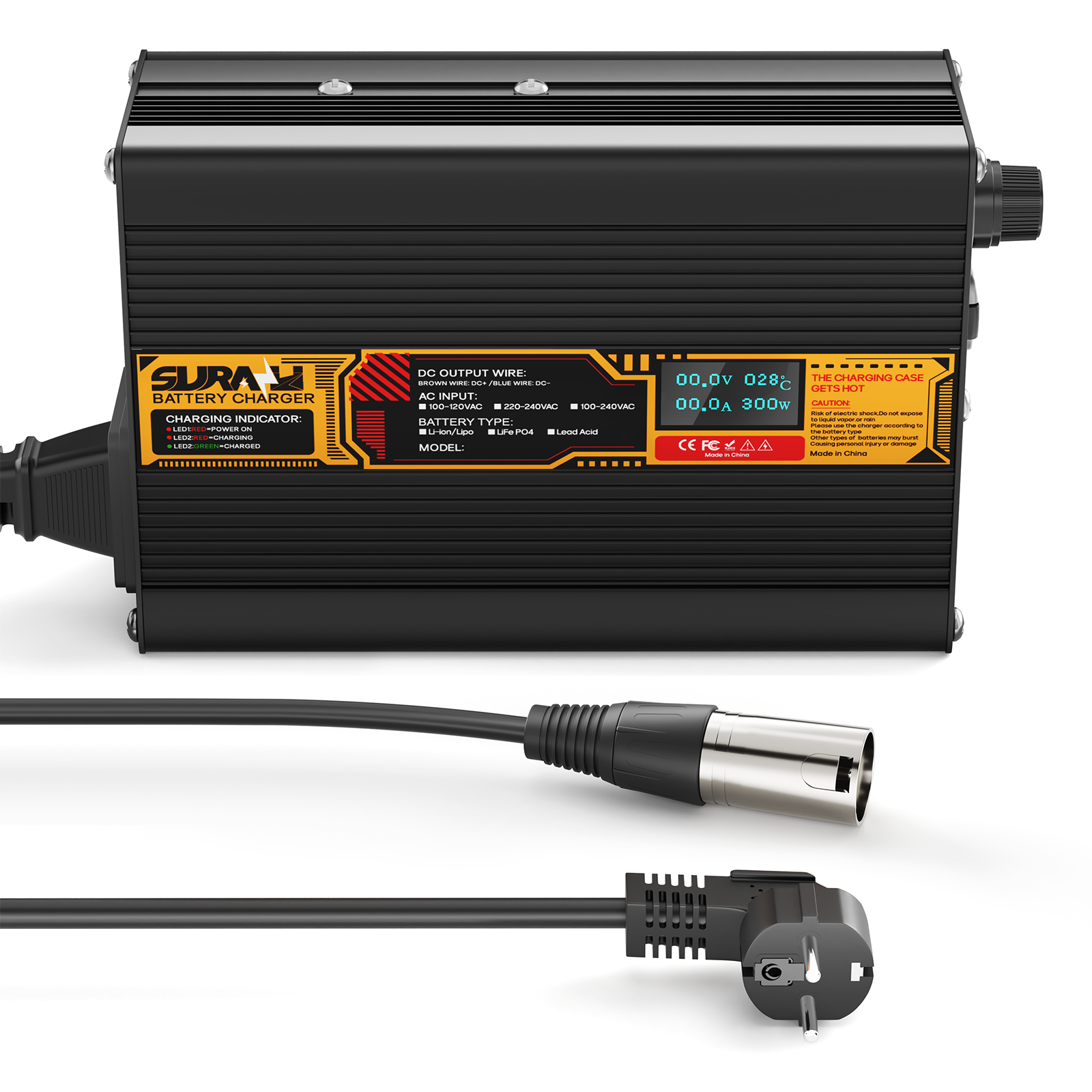 Caricabatterie Suraziki Lithium 79,8 V 3,5 A per batterie ai polimeri di ioni di litio da 70,3 V, display a LED, protezione completa, scocca in lega di alluminio