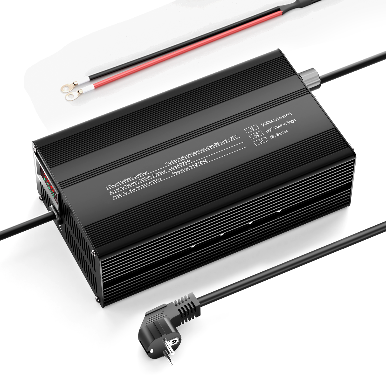 Suraziki 42V 1-15A Stromverstellbares Lithium-Batterieladegerät für 10S 37 V Li-Ionen-/ternäre Lithium-/Polymer-Batterien, E-Bike-Scooter-Batterieladegerät
