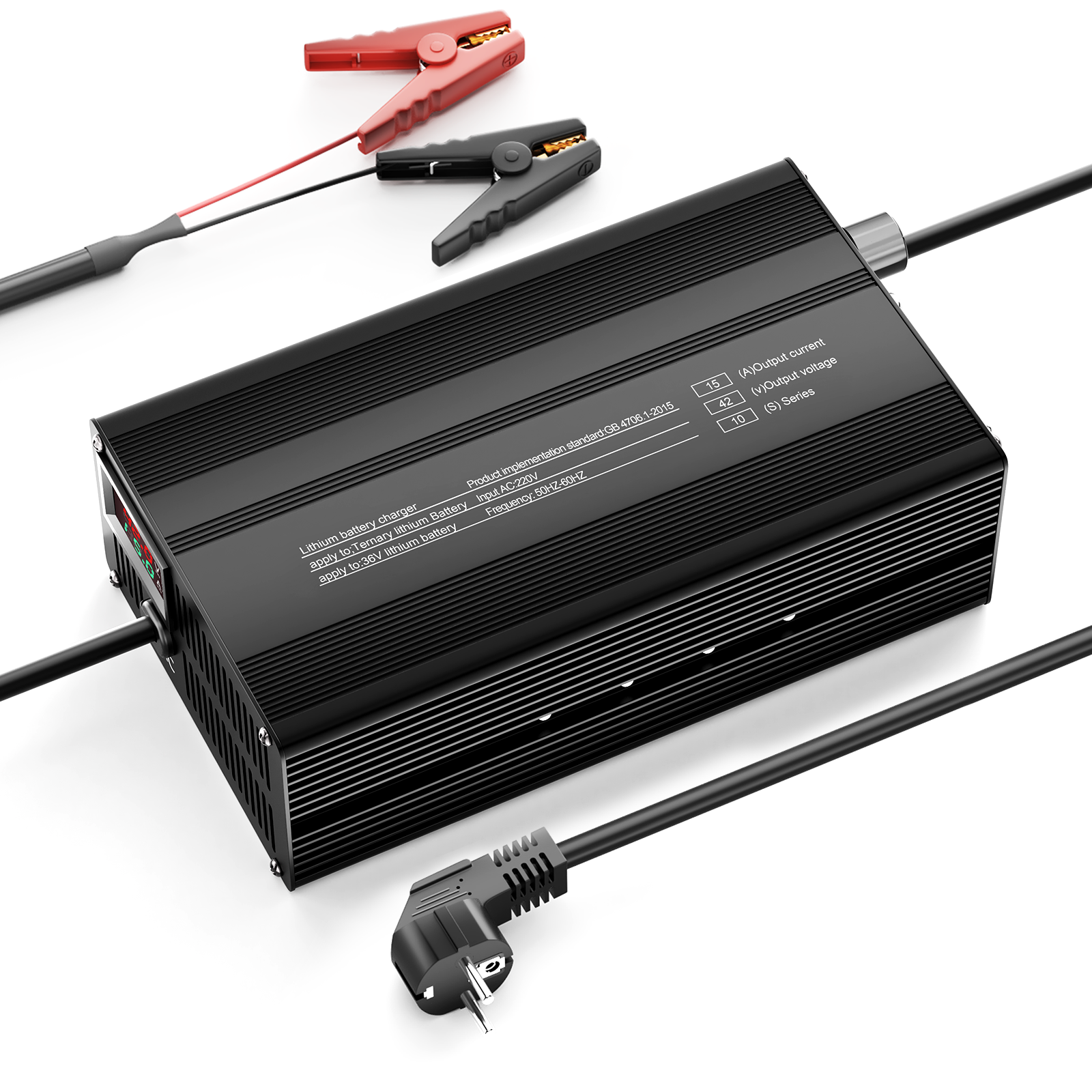 Suraziki 42V 1-15A Stromverstellbares Lithium-Batterieladegerät für 10S 37 V Li-Ionen-/ternäre Lithium-/Polymer-Batterien, E-Bike-Scooter-Batterieladegerät