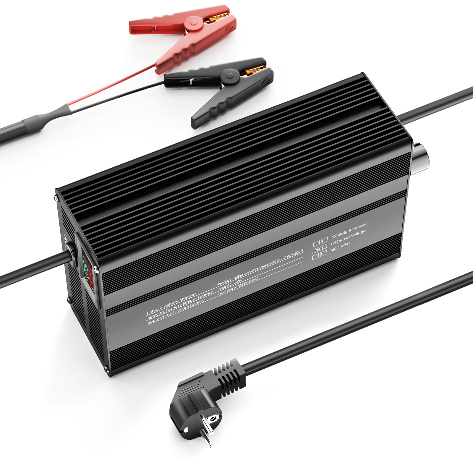 Suraziki 54,6 V 1-15 A Strom einstellbares Lithium-Batterieladegerät für 13S 48,1 V Li-Ionen-/ternäre Lithium-/Polymer-Batterien, E-Bike-Scooter-Batterieladegerät