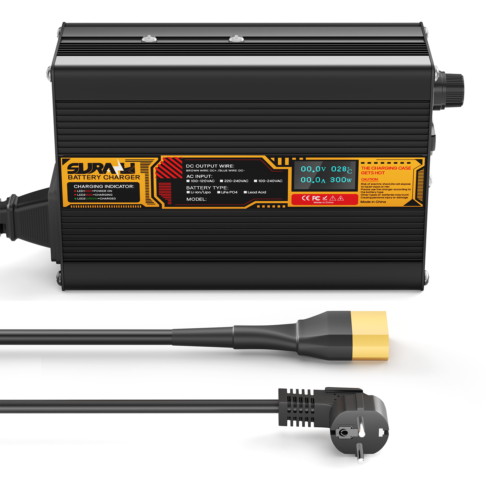 Caricabatterie Suraziki Lithium 79,8 V 3,5 A per batterie ai polimeri di ioni di litio da 70,3 V, display a LED, protezione completa, scocca in lega di alluminio