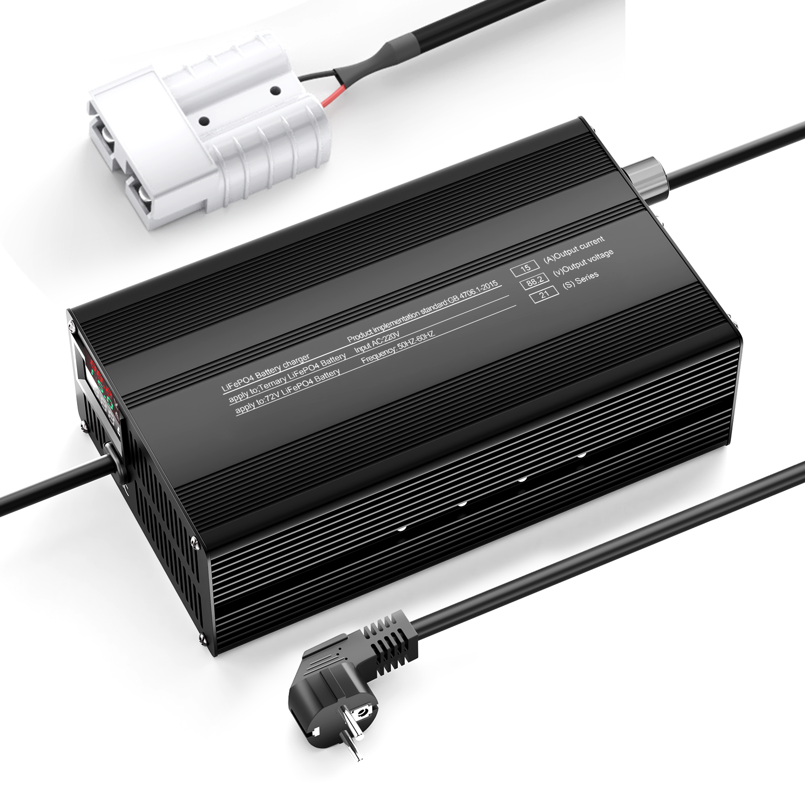 Caricabatterie per batterie al litio Suraziki 88,2 V 1-15 A con corrente regolabile per 21S Batterie agli ioni di litio/polimero ternario da 77,7 V, caricabatteria per scooter elettrico