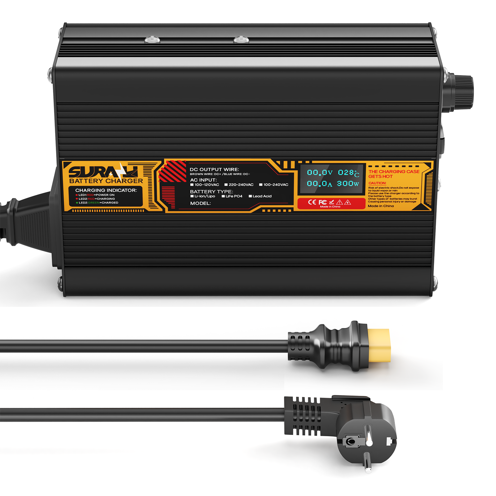 Caricabatterie Suraziki Lithium 79,8 V 3,5 A per batterie ai polimeri di ioni di litio da 70,3 V, display a LED, protezione completa, scocca in lega di alluminio