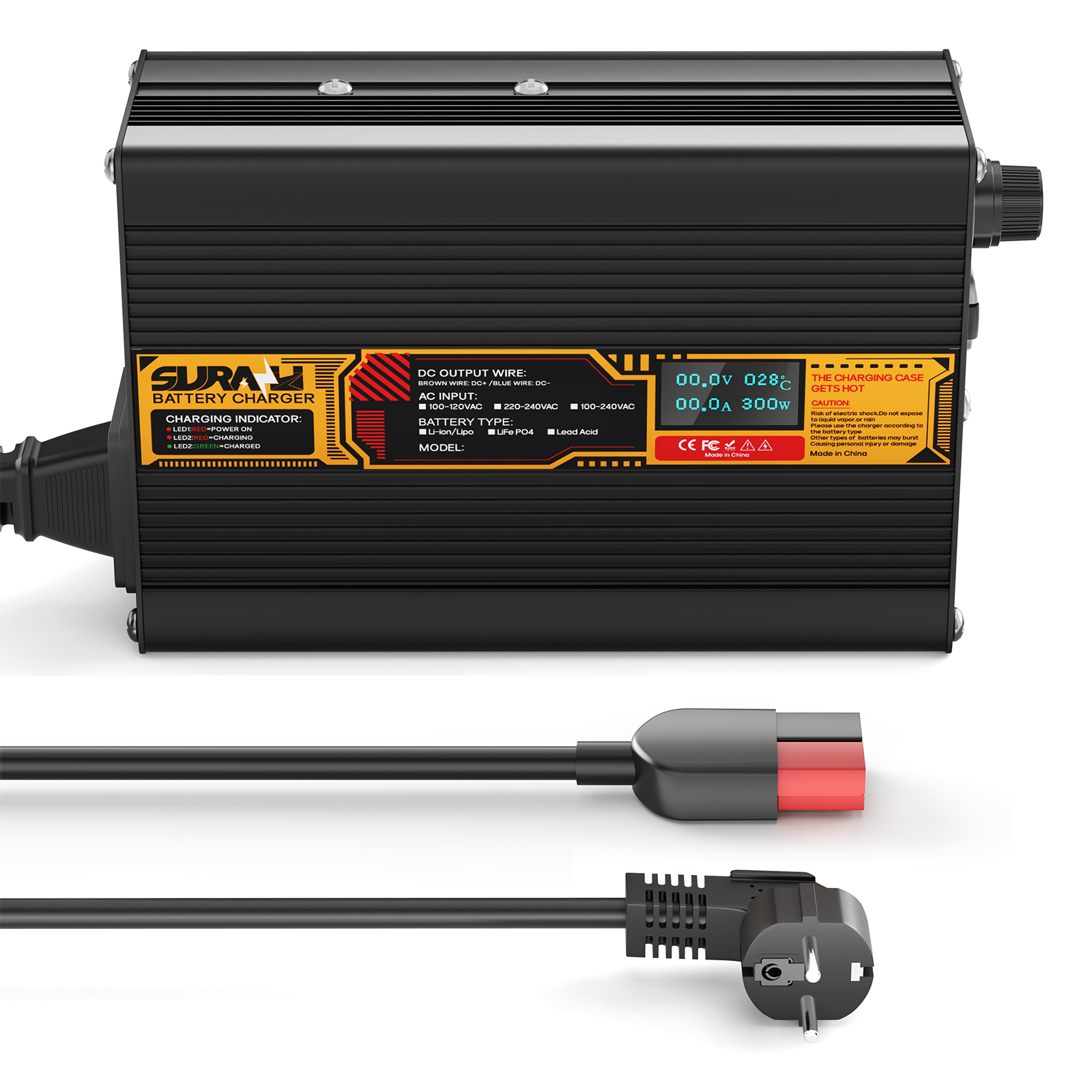 Caricabatterie Suraziki Lithium 79,8 V 3 A per batterie ai polimeri di ioni di litio da 70,3 V, display a LED, protezione completa, scocca in lega di alluminio