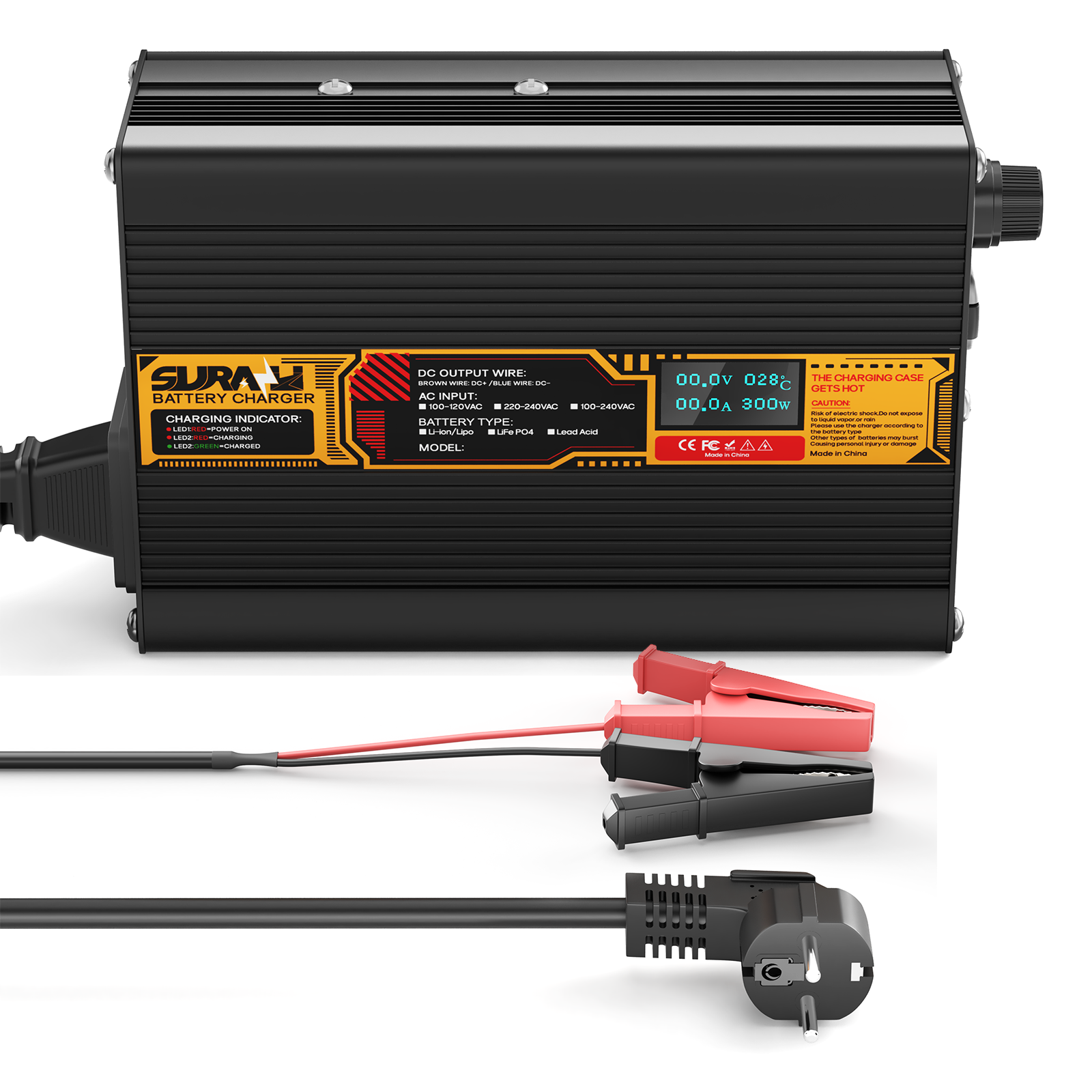 Caricabatterie Suraziki Lithium 79,8 V 3 A per batterie ai polimeri di ioni di litio da 70,3 V, display a LED, protezione completa, scocca in lega di alluminio