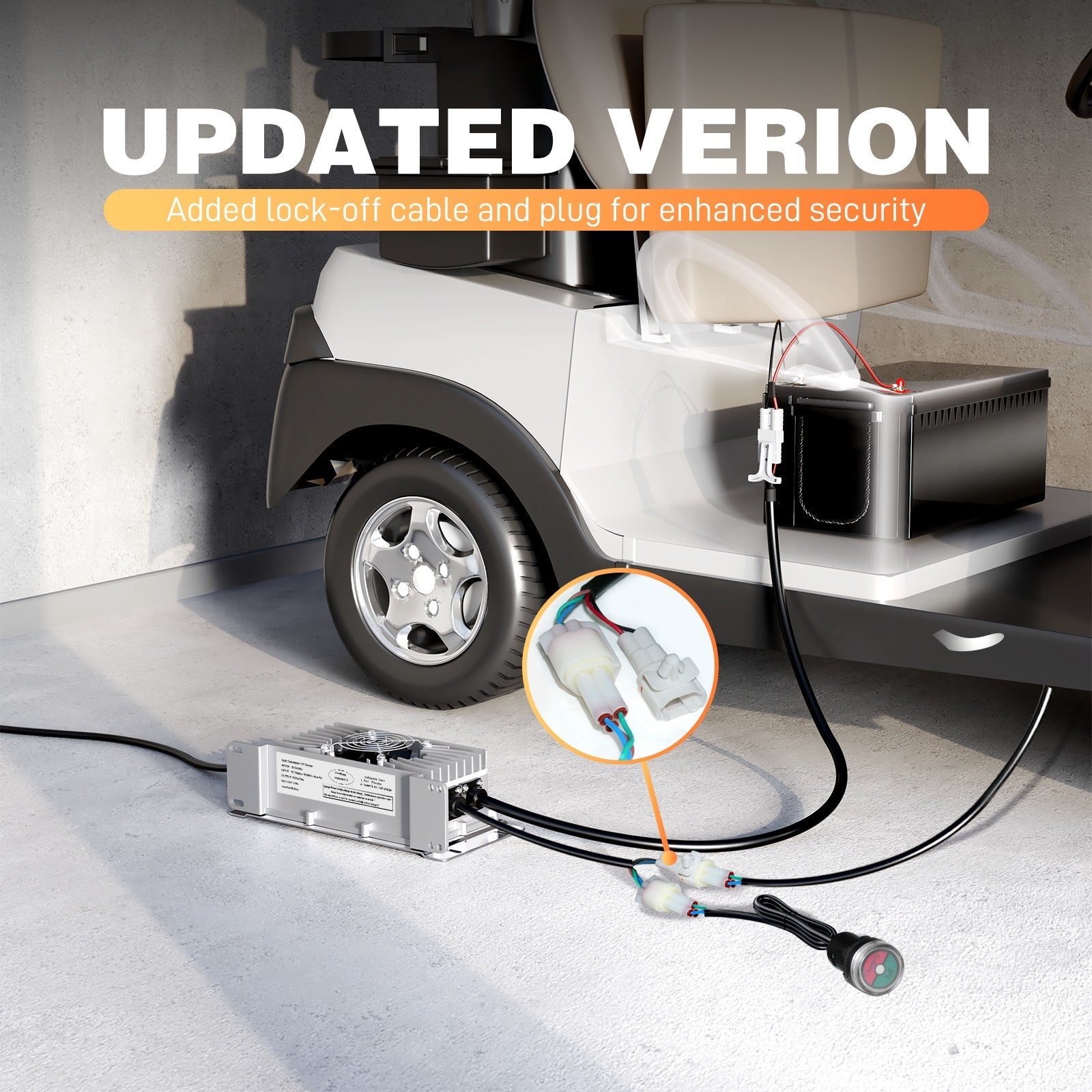 Caricabatterie per batterie al piombo Suraziki 48V 25A, impermeabile IP65, con cavo di bloccaggio per transpallet/lavasciuga pavimenti/golf cart/carrello elevatore