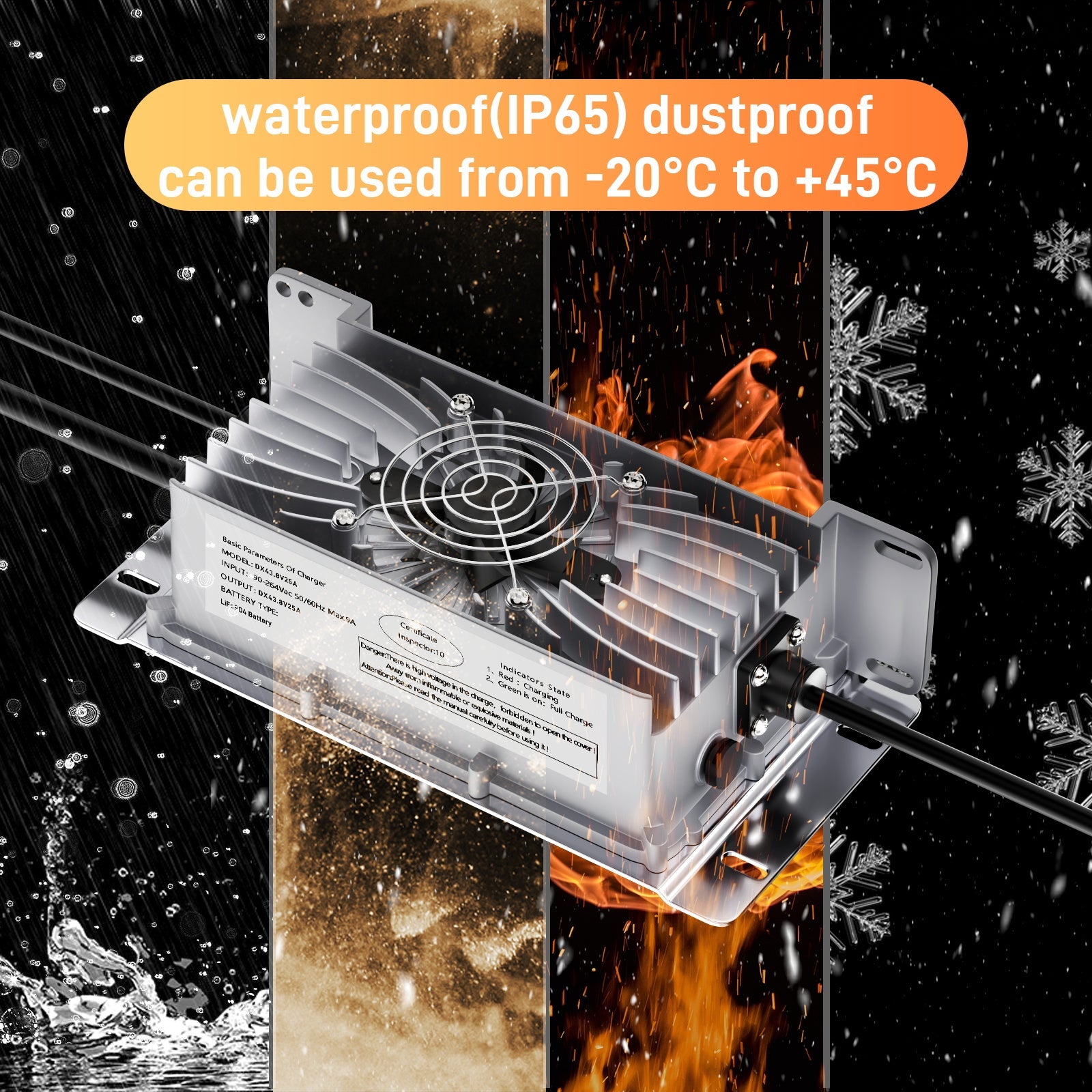 Caricabatterie Suraziki 36V 25A per batterie al litio Lifepo4, tensione di carica 43,8V per 36V (38,4V) 12S Batteria impermeabile, attivazione BMS 0V, con cavo di bloccaggio per veicoli elettrici, bici elettriche e golf cart