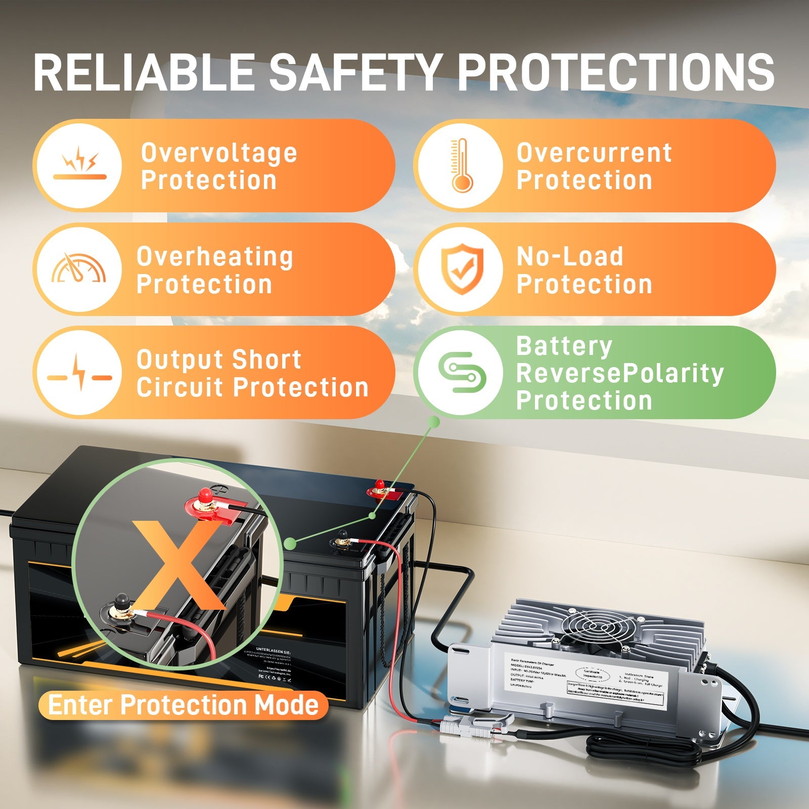 Caricabatterie Suraziki 36V 25A per batterie al litio Lifepo4, tensione di carica 43,8V per 36V (38,4V) 12S Batteria impermeabile, attivazione BMS 0V, con cavo di bloccaggio per veicoli elettrici, bici elettriche e golf cart