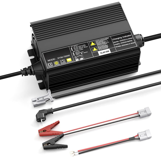Caricabatterie per batterie al litio LiFePO4 da 12 V e 40 A, tensione di carica 14,6 V, attivazione BMS 0 V, spegnimento automatico, caricabatterie rapido per batteria solare per camper e barche da 200 Ah