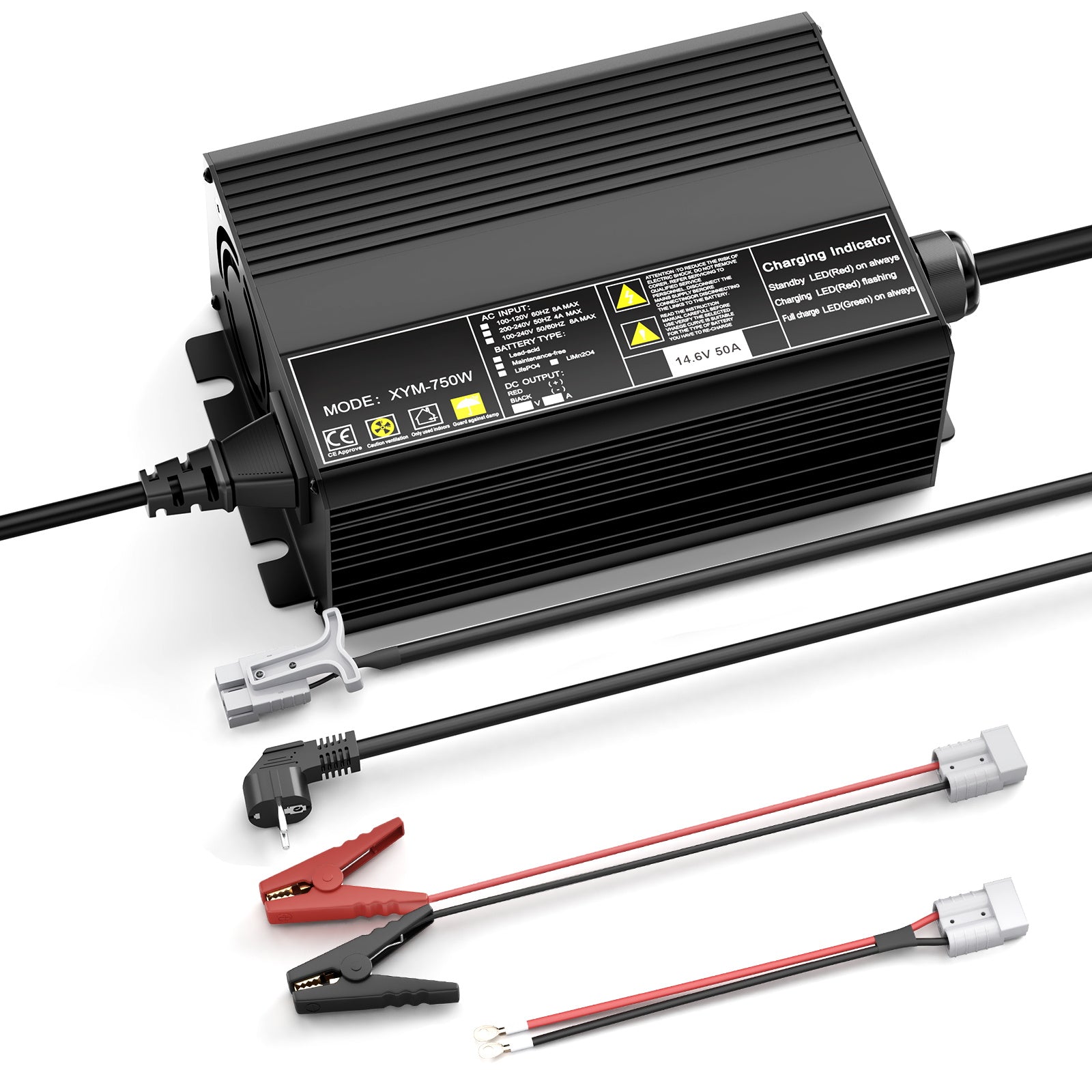 Caricabatterie rapido per batterie al litio LiFePO4 da 12 V e 50 A, tensione di carica 14,6 V, attivazione BMS 0 V, spegnimento automatico, caricabatteria solare per camper e barche