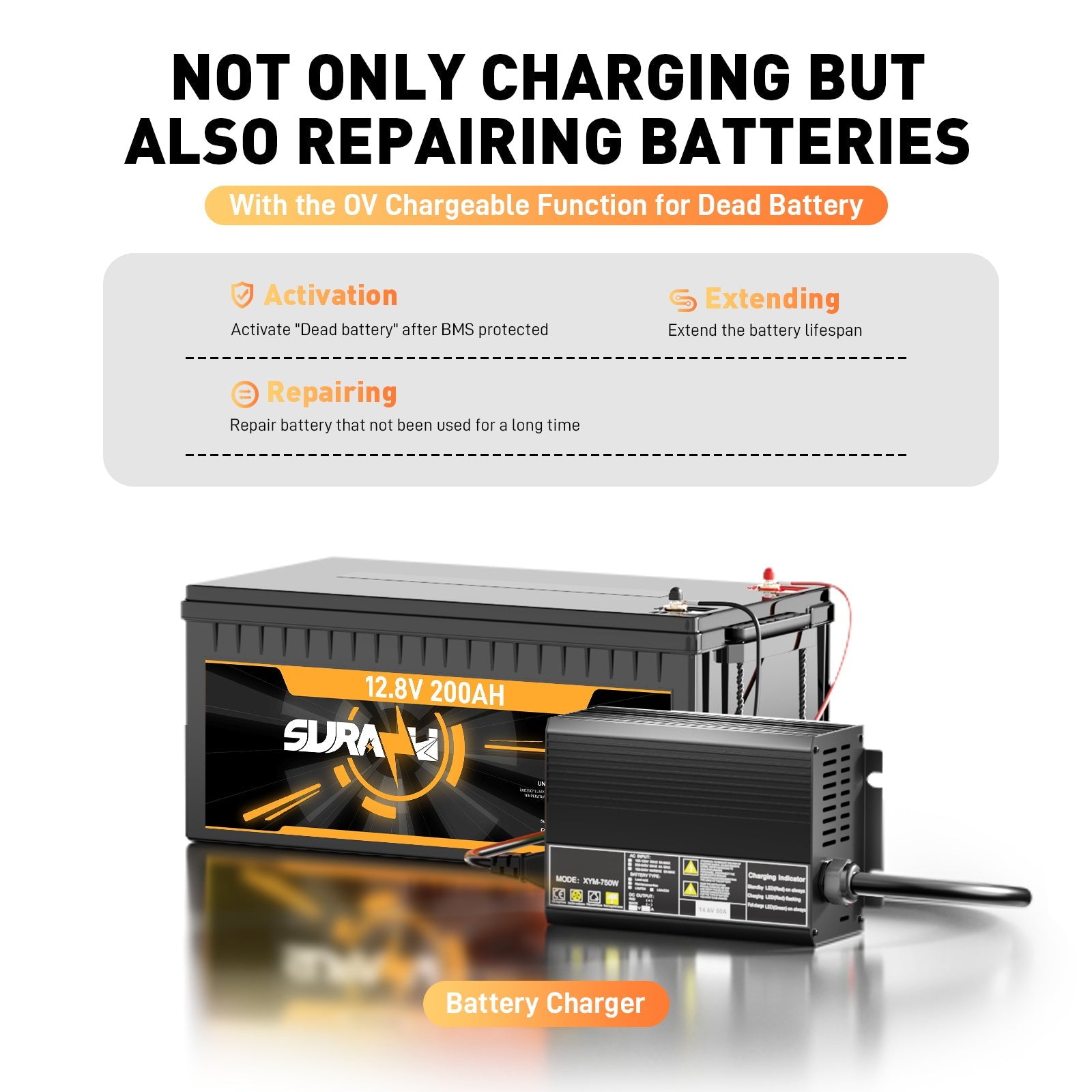 Caricabatterie rapido per batterie al litio LiFePO4 da 12 V e 50 A, tensione di carica 14,6 V, attivazione BMS 0 V, spegnimento automatico, caricabatteria solare per camper e barche