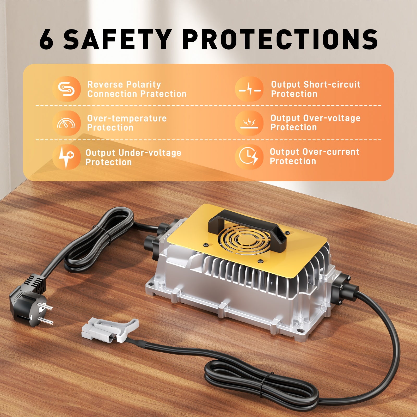 Suraziki 43.8V 25A Charger for 36V 38.4V LiFePO4 Batteries – 0V BMS Activation, Auto Shut-Off, Waterproof Aluminum Housing, Cooling Fan